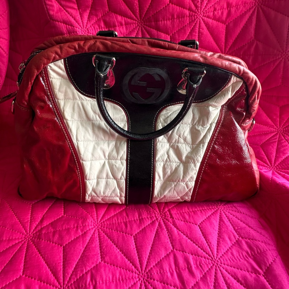 Gucci Red, White and Black Leather Satchel